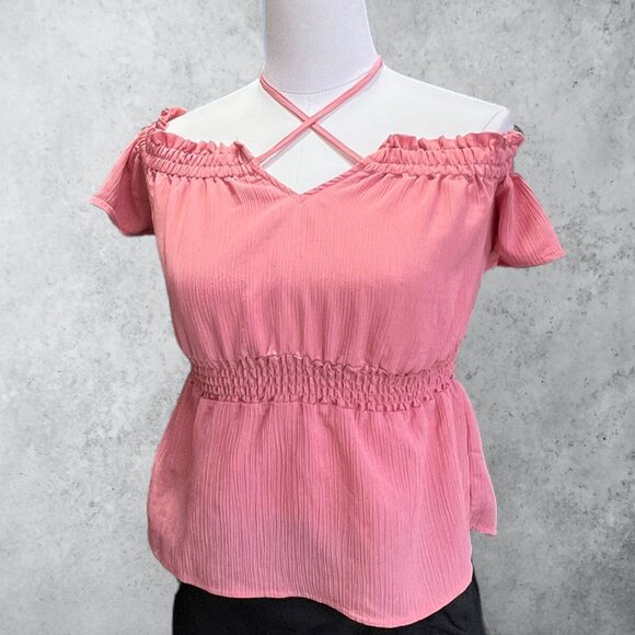Guess Top Women's Small Off Shoulder Pink Peplum Summer Top - Picture 4 of 13